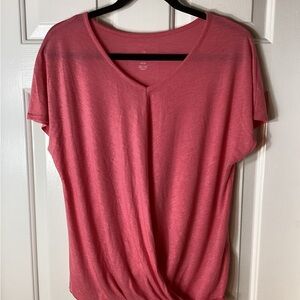 Tangerine Pink V-Neck Short Sleeve Top